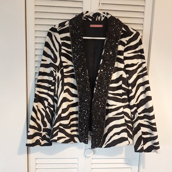 Alice + Olivia Zebra Print Sequin Jacket - Picture 1 of 5